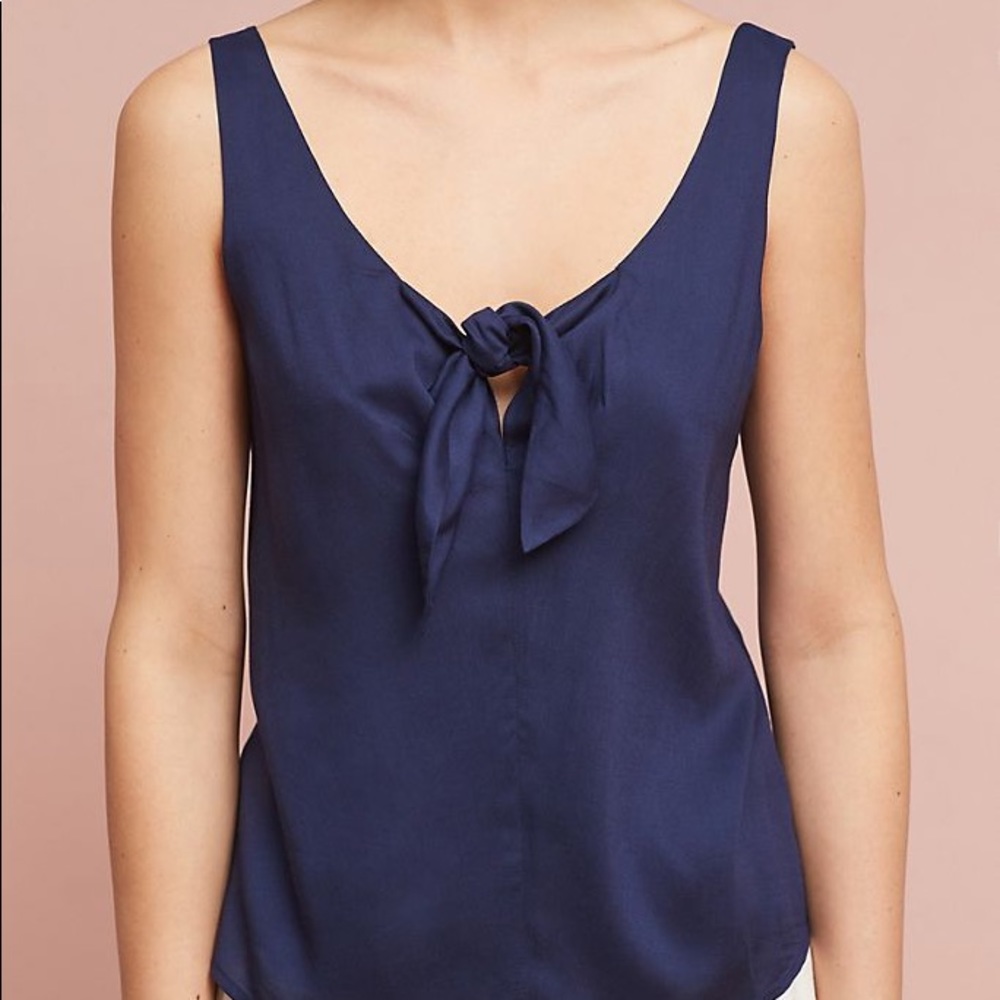 Anthropologie Maeve Verena Tie Front Navy Blouse